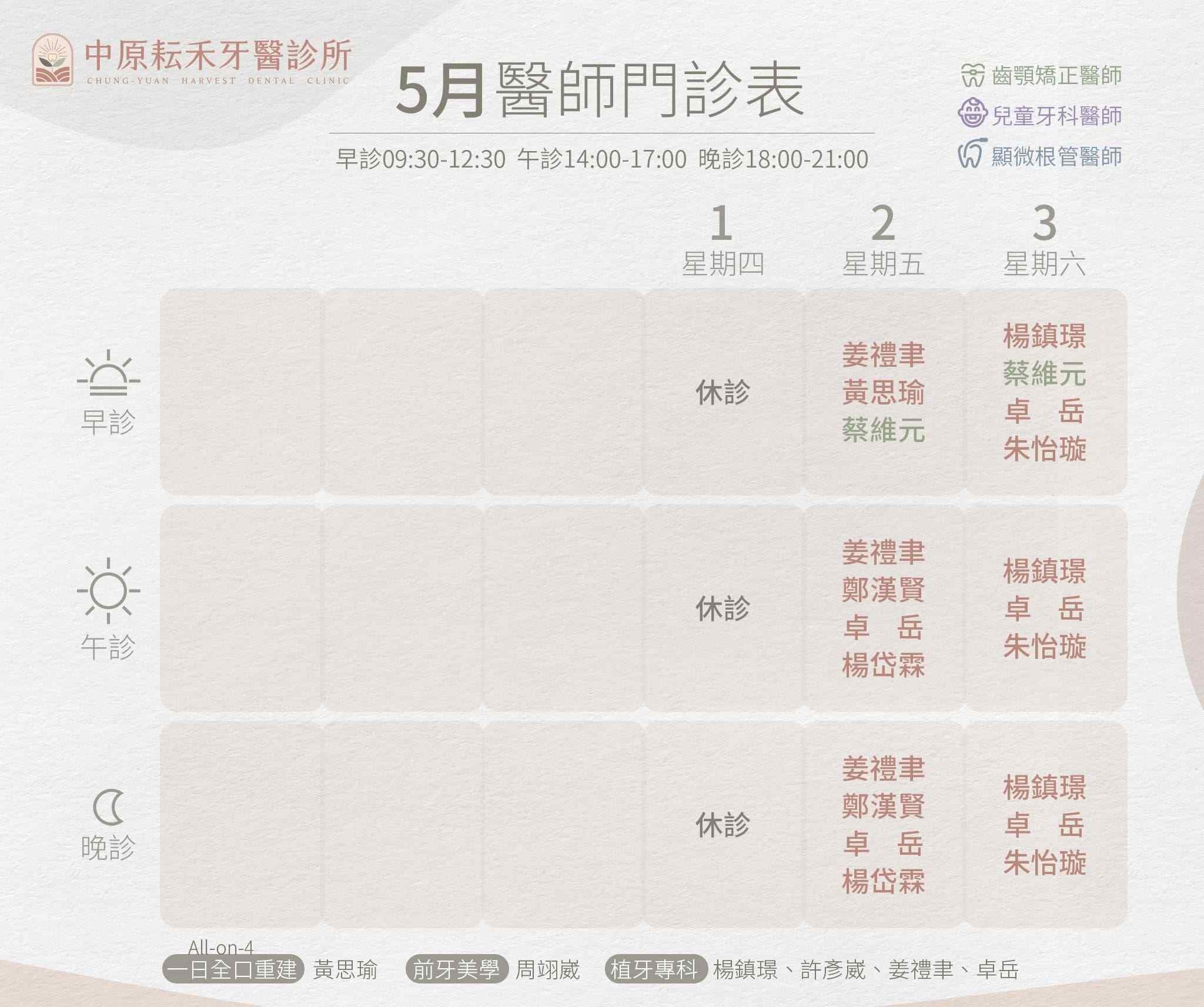 中原耘禾_5月門診表w1